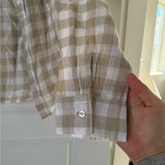 NWT Mango Women’s Tan & White Gingham Button Down Long Sleeve - Picture 4 of 9